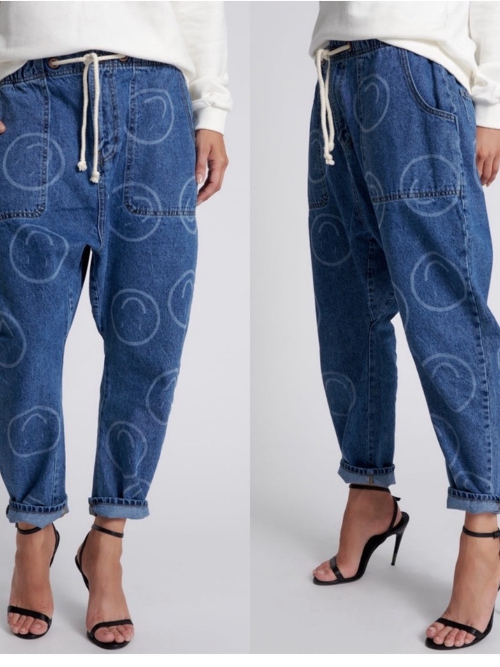 One Teaspoon Blue Circular-Print Boyfriend Jeans